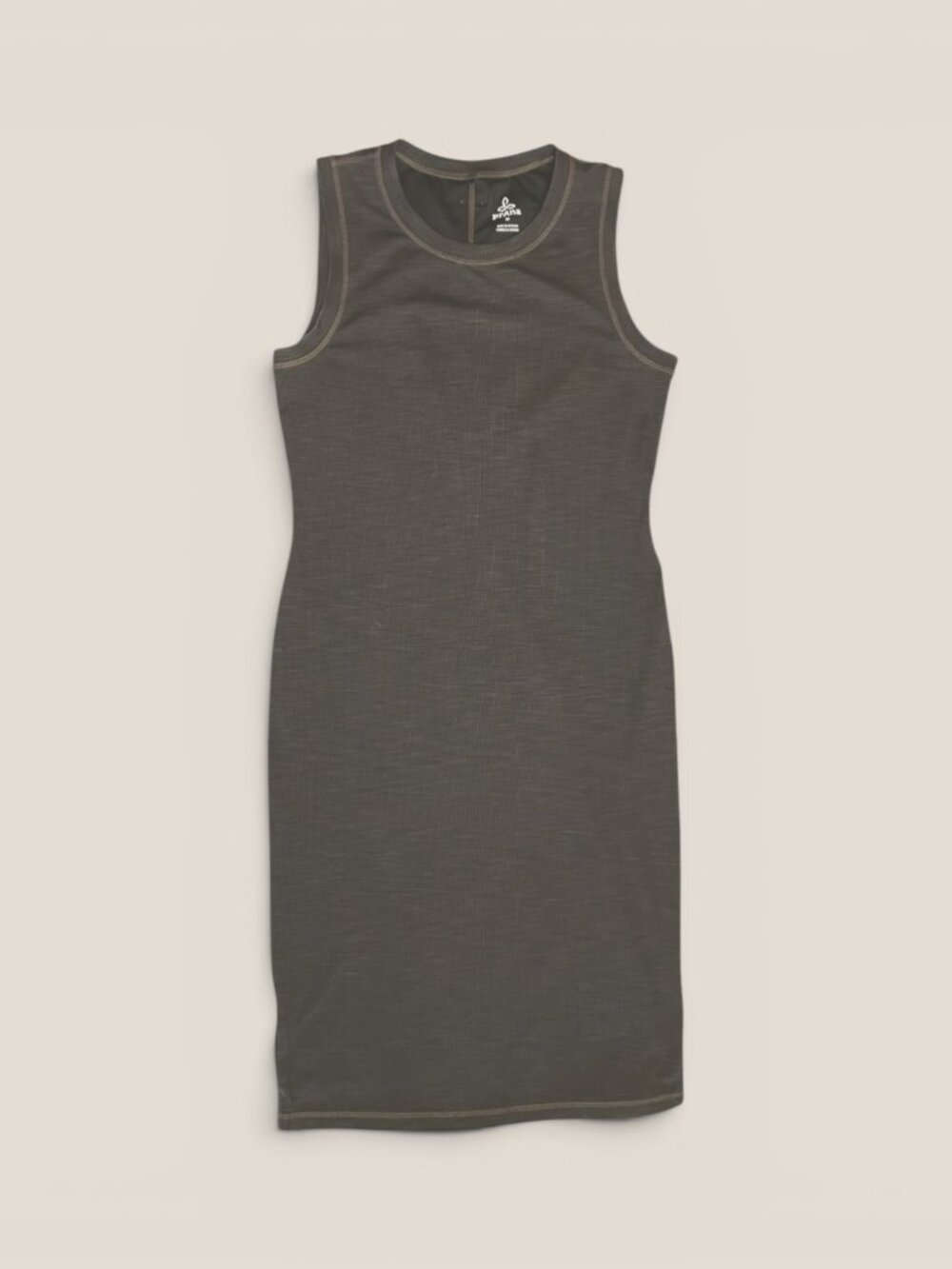 Prana Becksa Tank Dress Medium Mink Ribbed UPF 50 Athletic Midi Bodycon